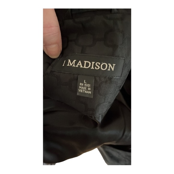 1 MADISON black on black print 3/4 trench rain coat needs buttons replac… - Picture 7 of 7